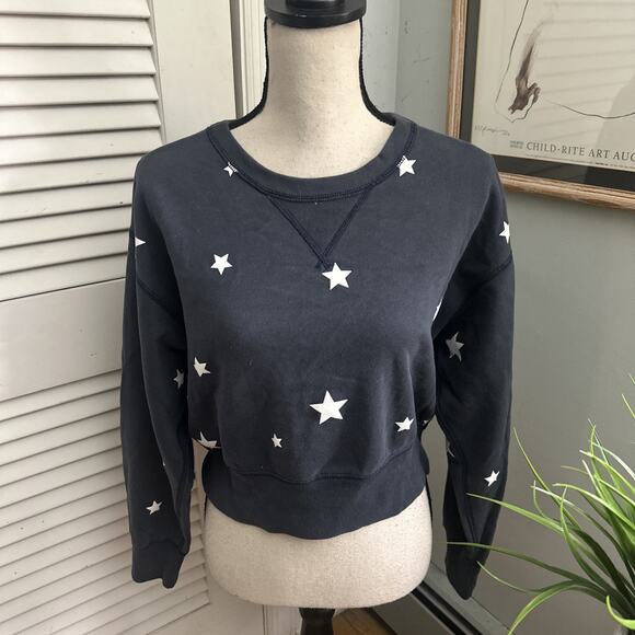 ABERCROMBIE FITCH Sweatshirt Womens Medium Blue Pullover Stars Cropped Atheisure - Picture 1 of 8